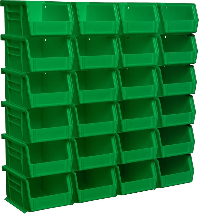 AkroMils 30210 AkroBins Plastic Storage Bins, Space-Saving Stackable Bins for Garage, Pantry, Craft Organization, 5-Inch x 4-Inch x 3-Inch, Green, 24-Pack - Image 1